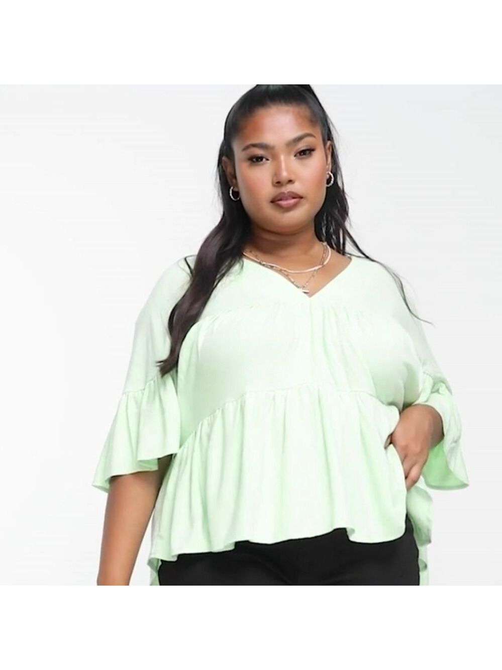 22 • Asos Curve • Tiered Smock Top With Frill Sleeve